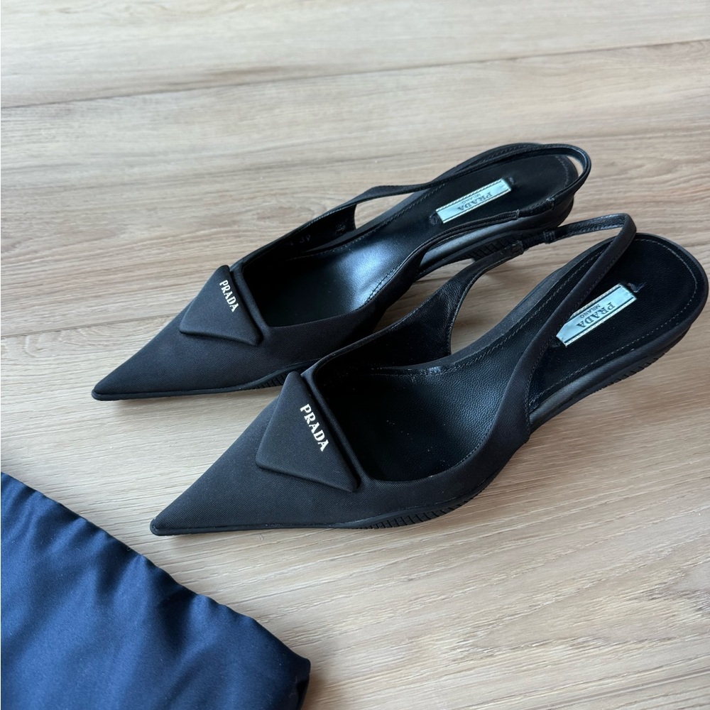 Prada Black Pointed-Toe Mule Heels Slingback